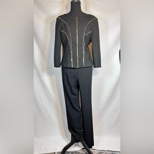 Authentic Versace Black Two-Piece Women’s Pantsuit Gold Wool